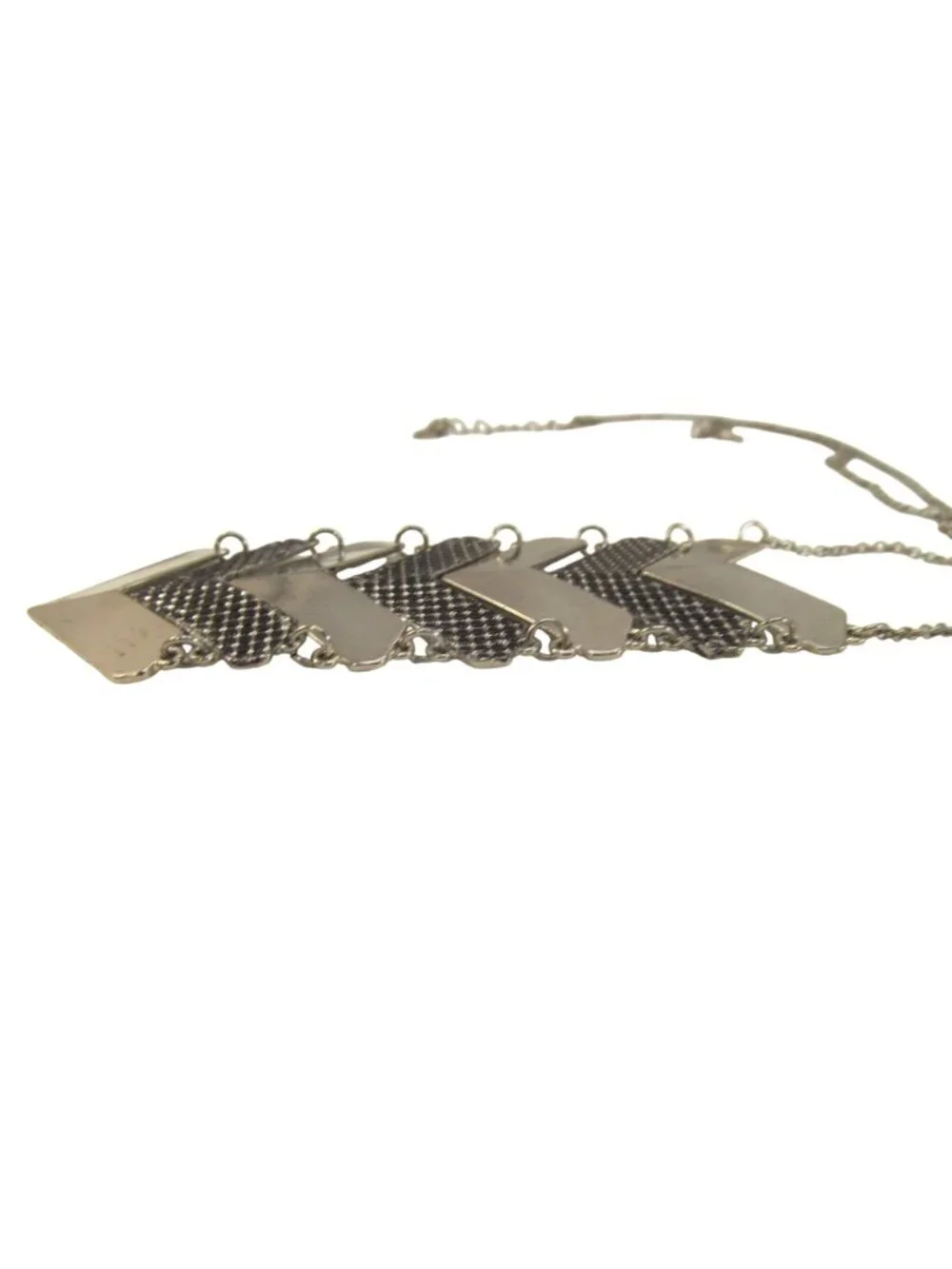Chevron Statement Necklace with Silver Tone Metal Black Detail Adjustable Chain